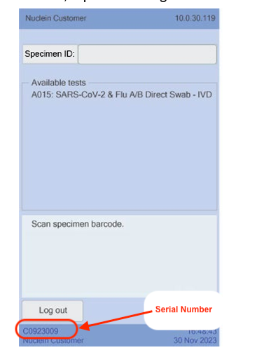 DASH - Serial number at the bottom left of the screen