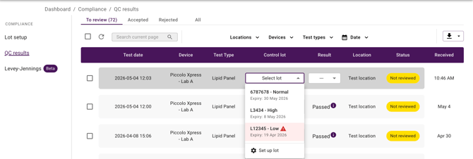 Link lot with QC result